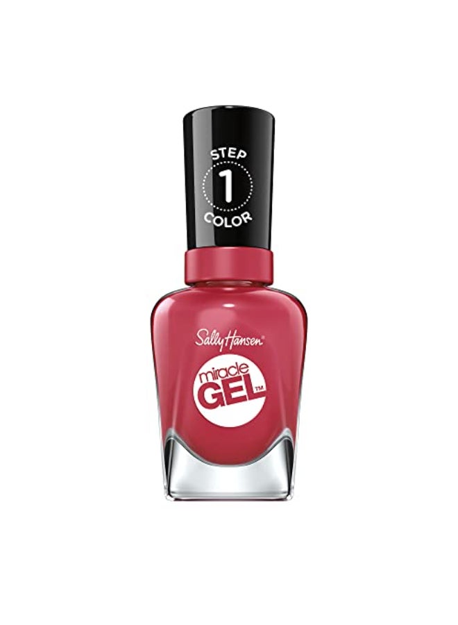 Sally Hansen طلاء أظافر جل سالي هانسن المعجزة بجودة صالون، تركيبة تشبه الجل، نظام من خطوتين، لا حاجة لضوء UV، يدوم طويلاً، لامع غير شفاف 256 بروبر بروس موف أحمر لون الأظافر - Image 1