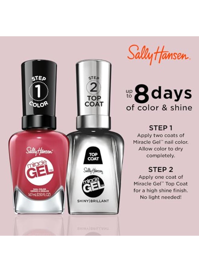 Sally Hansen طلاء أظافر جل سالي هانسن المعجزة بجودة صالون، تركيبة تشبه الجل، نظام من خطوتين، لا حاجة لضوء UV، يدوم طويلاً، لامع غير شفاف 256 بروبر بروس موف أحمر لون الأظافر - Image 4