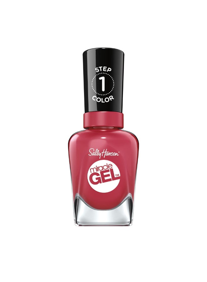 Sally Hansen طلاء أظافر جل سالي هانسن المعجزة بجودة صالون، تركيبة تشبه الجل، نظام من خطوتين، لا حاجة لضوء UV، يدوم طويلاً، لامع غير شفاف 256 بروبر بروس موف أحمر لون الأظافر - Image 3