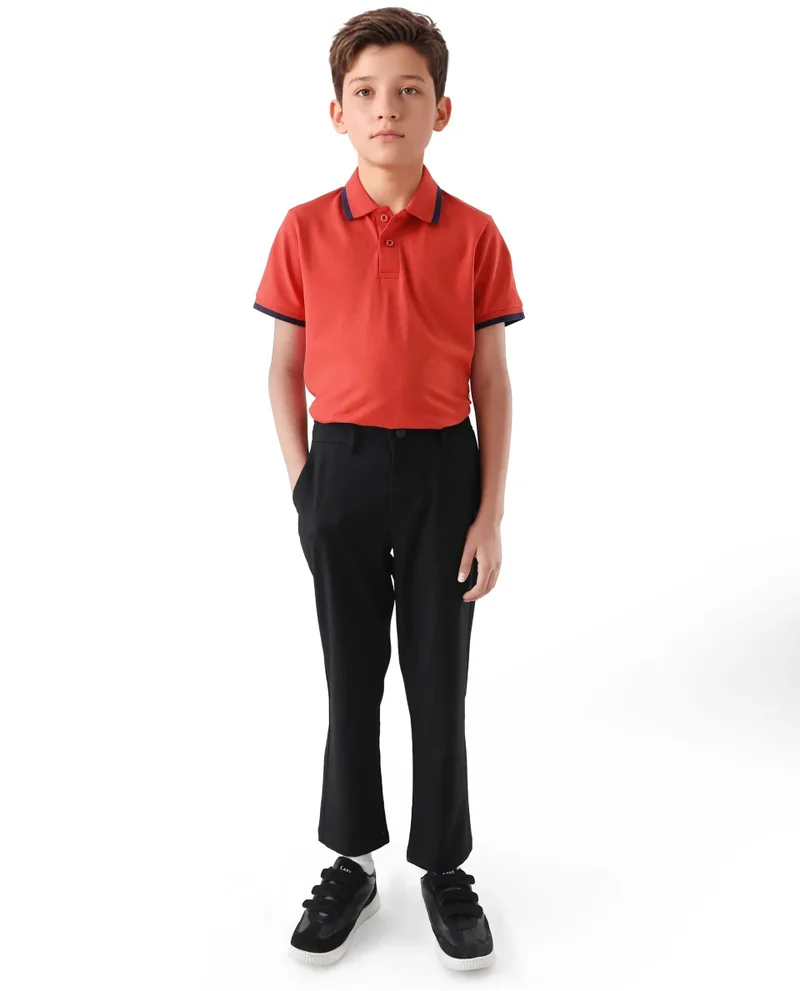 Rare Ones Rare Ones Kids Juno Red Cotton Blend Half Sleeve Printed Regular Fit Polo