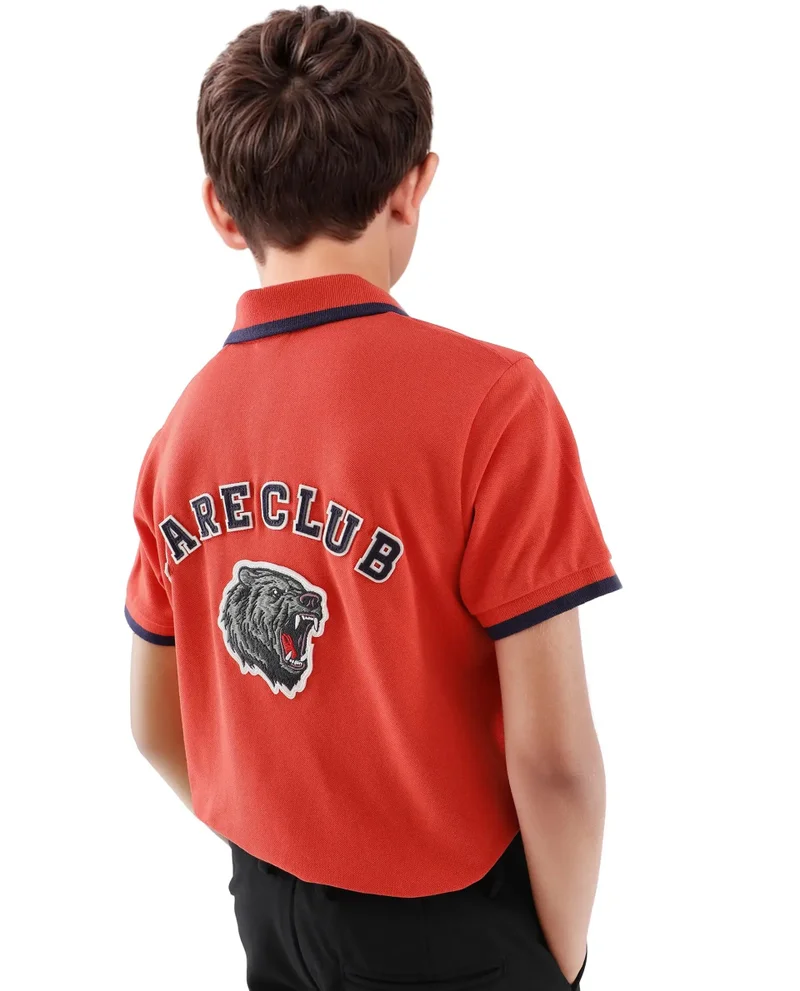 Rare Ones Rare Ones Kids Juno Red Cotton Blend Half Sleeve Printed Regular Fit Polo