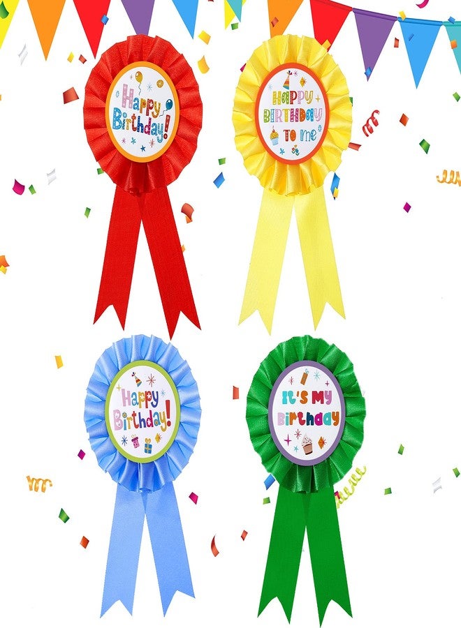 Mtlee 24 Pieces Happy Birthday Award Ribbon Birthday Tinplate Badge Pins Rosette Birthday Pin Birthday Button Happy Birthday Badge Brooch for Kids Girl Boy Party Favors and Baby Shower Decoration, 4 Styles - Image 1