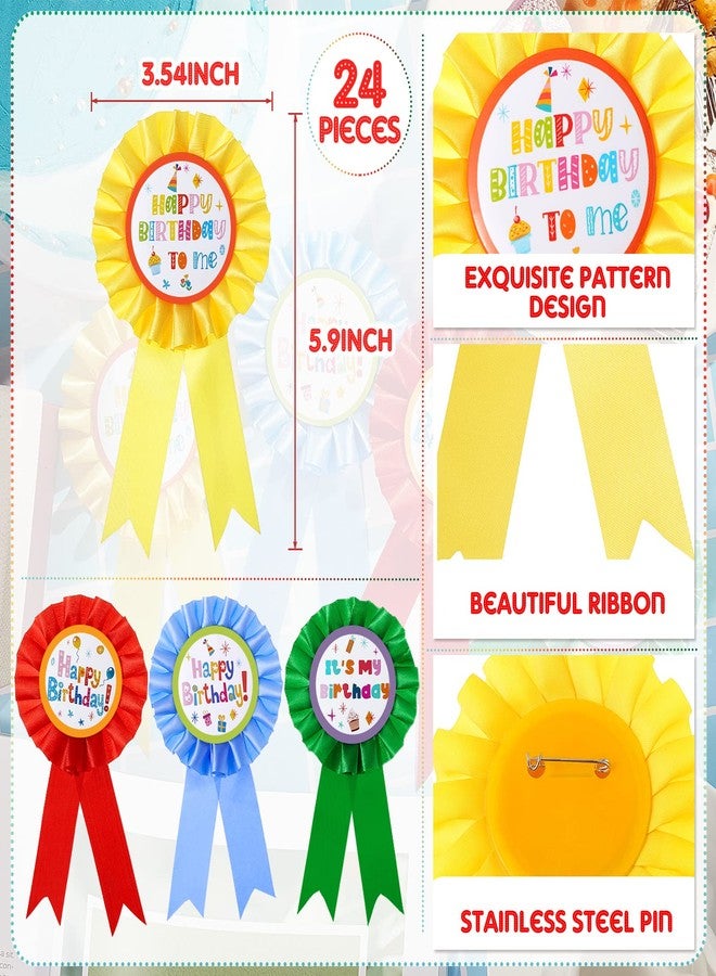 Mtlee 24 Pieces Happy Birthday Award Ribbon Birthday Tinplate Badge Pins Rosette Birthday Pin Birthday Button Happy Birthday Badge Brooch for Kids Girl Boy Party Favors and Baby Shower Decoration, 4 Styles - Image 2