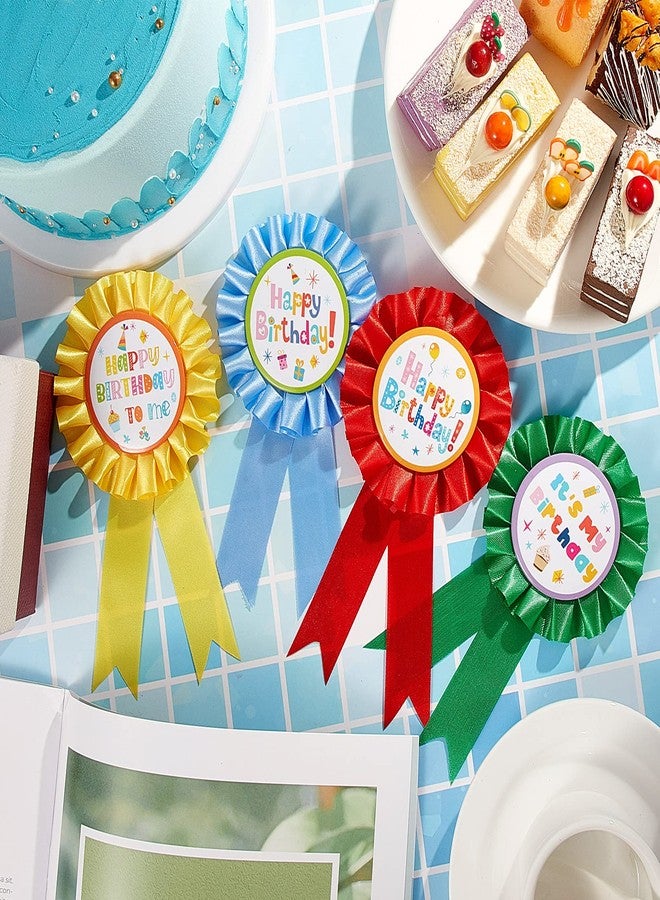 Mtlee 24 Pieces Happy Birthday Award Ribbon Birthday Tinplate Badge Pins Rosette Birthday Pin Birthday Button Happy Birthday Badge Brooch for Kids Girl Boy Party Favors and Baby Shower Decoration, 4 Styles - Image 3