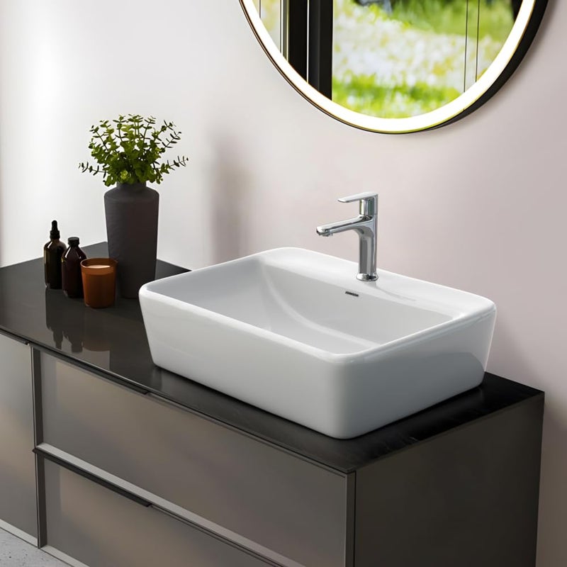 Johnson Bathrooms Johnson Ruby Table Top Basin 475x360x135mm Ceramic Counter Top Basin for Bathroom Dinning Hall White 105 Kg 10 Years Warranty P0414PW0022  - Image 1