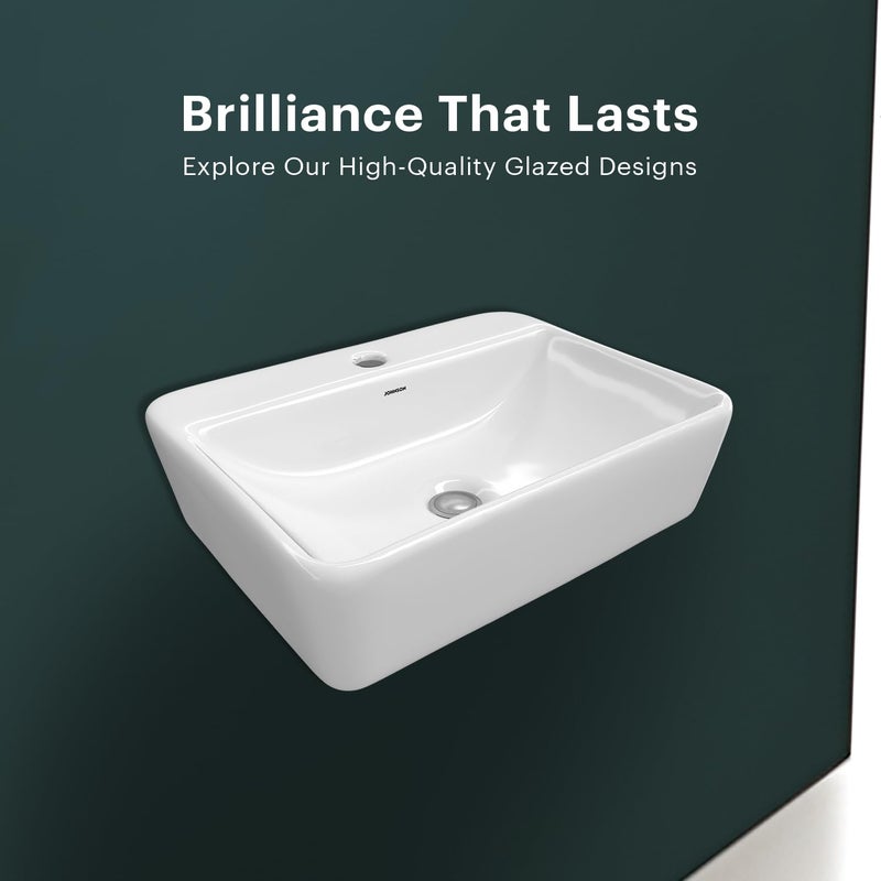 Johnson Bathrooms Johnson Ruby Table Top Basin 475x360x135mm Ceramic Counter Top Basin for Bathroom Dinning Hall White 105 Kg 10 Years Warranty P0414PW0022  - Image 3