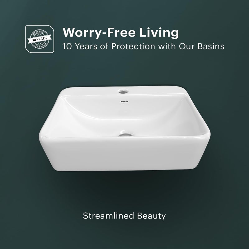 Johnson Bathrooms Johnson Ruby Table Top Basin 475x360x135mm Ceramic Counter Top Basin for Bathroom Dinning Hall White 105 Kg 10 Years Warranty P0414PW0022  - Image 4