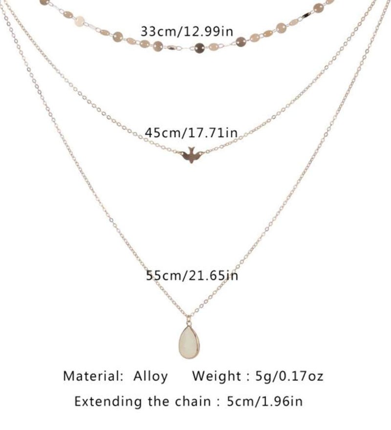 Chmier Bohemia Layered Choker Necklace Silver Disc Choker Dove Necklace Gemstone Necklace Pigeon Gem Charm Pendant Necklace Peace Jewelry for Women - Image 3