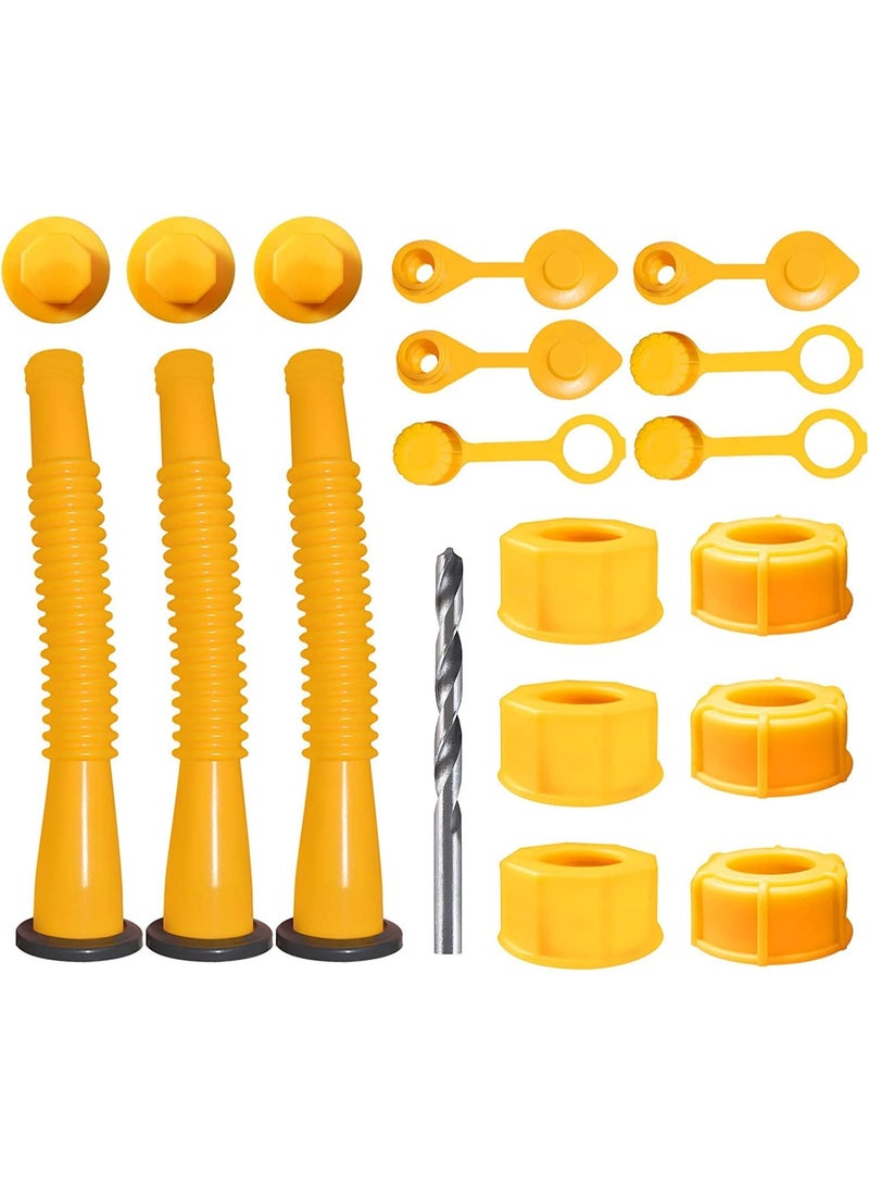 25pcs Gas Can Spout Replacement, Gas Can Nozzle,(3Kit-Yellow) with 6 Screw Collar Caps with Gas Can Vent Caps, Thick Rubber pad, Spout Cover, Base Caps - Image 1