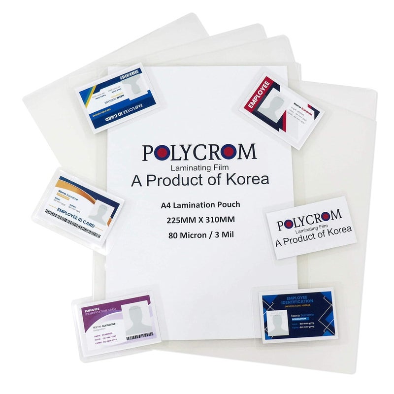 POLYCROM Store Korean (A4 Size) Lamination Pouch Clear Glossy Thermal Transparent Waterproof 100 Sheets (Home&Office) 80 Microns - Image 1