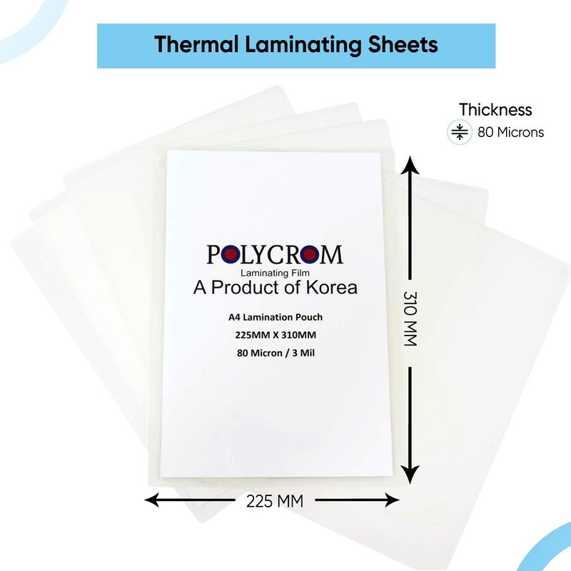 POLYCROM Store Korean (A4 Size) Lamination Pouch Clear Glossy Thermal Transparent Waterproof 100 Sheets (Home&Office) 80 Microns - Image 2