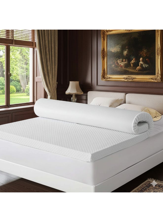 Harmony Home Memory Foam Mattress Topper – 5cm Visco Elastic | Removable Knitted Cover | Queen Size (150x190 cm) - Image 1