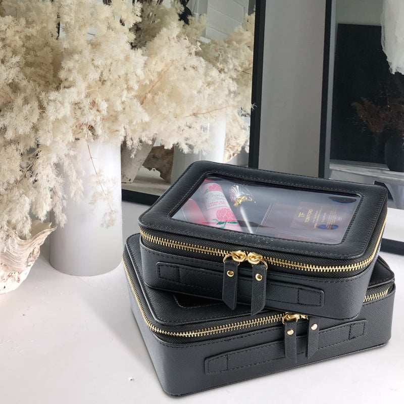Aveniee Clear Makeup Bag Organizer, Portable Travel Toiletry Cosmetic Bag Case for Women, Heavy Duty Clear Pouch with zipper with Transparent Vinyl Windows & Gold Zippers(Black) - Image 5