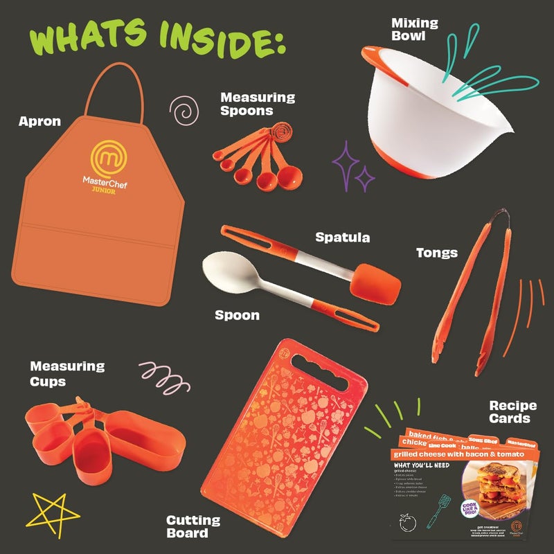 MasterChef Junior Cooking Essentials Set - 9 Pc. Kit Includes Recipes, Apron, Cutting Board, Mixing Bowl, Measure Cups, Spoons, Homemade Holiday Gifts - Image 3