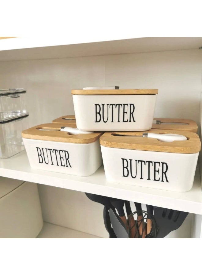 طقم علب زبدة للمطبخ بغطاء خشبي – Butter Storage Containers - Image 1
