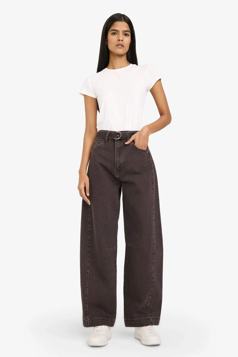 ديفاكتو 100% Cotton Barrel Fit High Waist Long Jeans