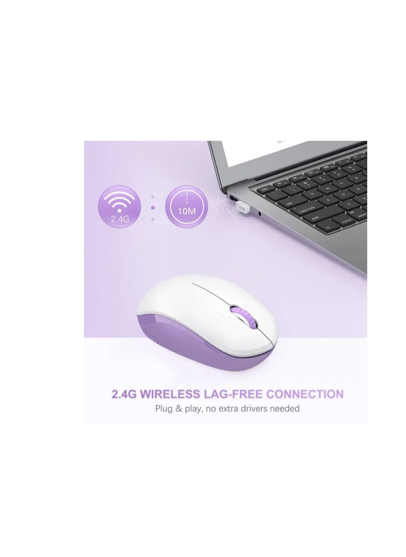 LeadsaiL - LeadsaiL Wireless Mouse for Laptop 2.4G USB Receiver Noiseless Mice white purple Slim PC Laptop Computer Wireless Mouse - Image 1
