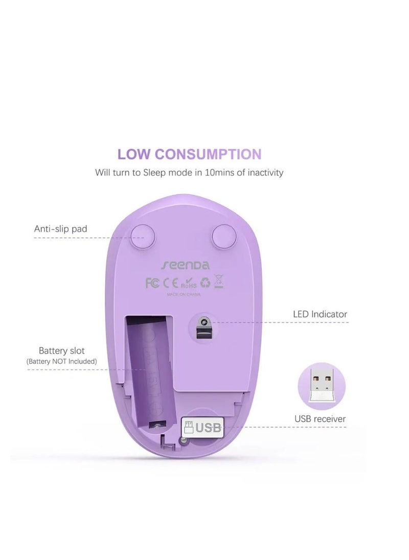 LeadsaiL - LeadsaiL Wireless Mouse for Laptop 2.4G USB Receiver Noiseless Mice white purple Slim PC Laptop Computer Wireless Mouse - Image 1