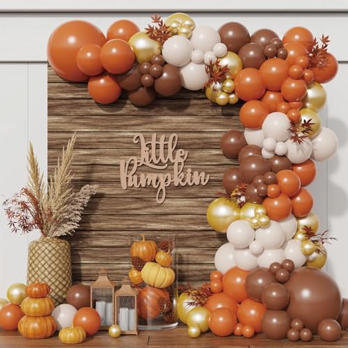 Eopelsm Little Pumpkin Balloon Garland Arch Kit 152PCS Orange Coffee Brown Balloons for Fall Thanksgiving Autumn Harvest Birthday Party Decorations - Image 1