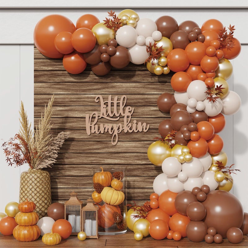 Eopelsm Little Pumpkin Balloon Garland Arch Kit 152PCS Orange Coffee Brown Balloons for Fall Thanksgiving Autumn Harvest Birthday Party Decorations - Image 2