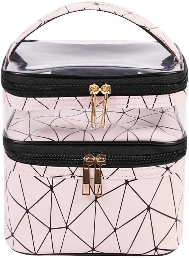 NETXE Make up Organiser for Women, Double Layer 16 Cms Cosmetic Bag Organizer Makeup Pouch for Women Travel Cosmetics Case Toiletry Bags for Girls (Pink) - Image 1