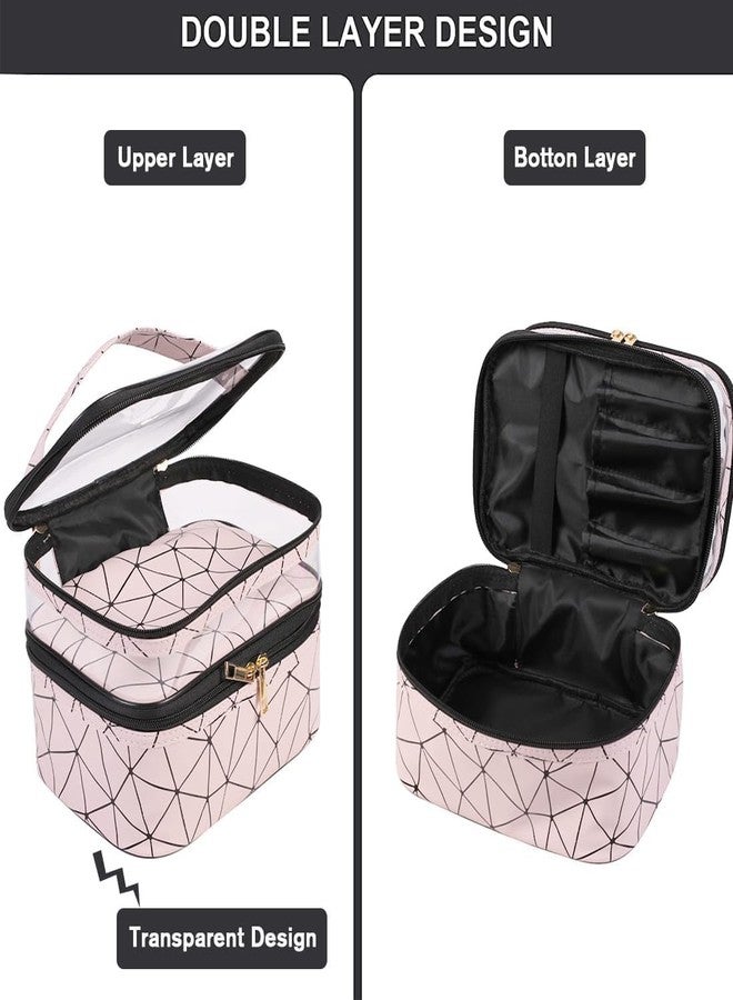 NETXE Make up Organiser for Women, Double Layer 16 Cms Cosmetic Bag Organizer Makeup Pouch for Women Travel Cosmetics Case Toiletry Bags for Girls (Pink) - Image 3