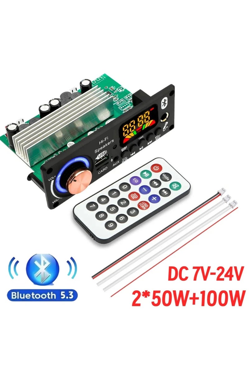 إيروريكس مضخم صوت 200 واط يعمل بتيار مستمر 7-24 فولت، مزود بتقنية بلوتوث 5.3، لوحة فك تشفير MP3 وWAV، يعمل بتيار مستمر 12 فولت، بقدرة 50 واط و100 واط، لاسلكي، للسيارة