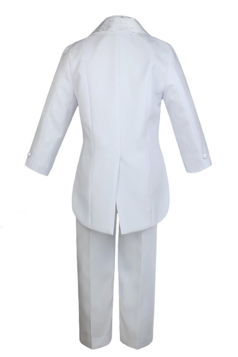 Unotux Boy White Paisley Vest Suit Tuxedo Bow Tail Baptism Christening Communion (6) - Image 2