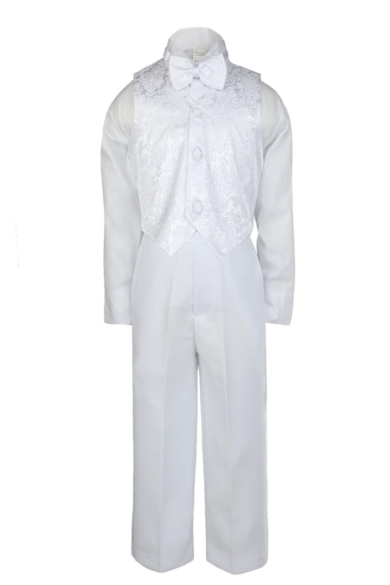 Unotux Boy White Paisley Vest Suit Tuxedo Bow Tail Baptism Christening Communion (6) - Image 3