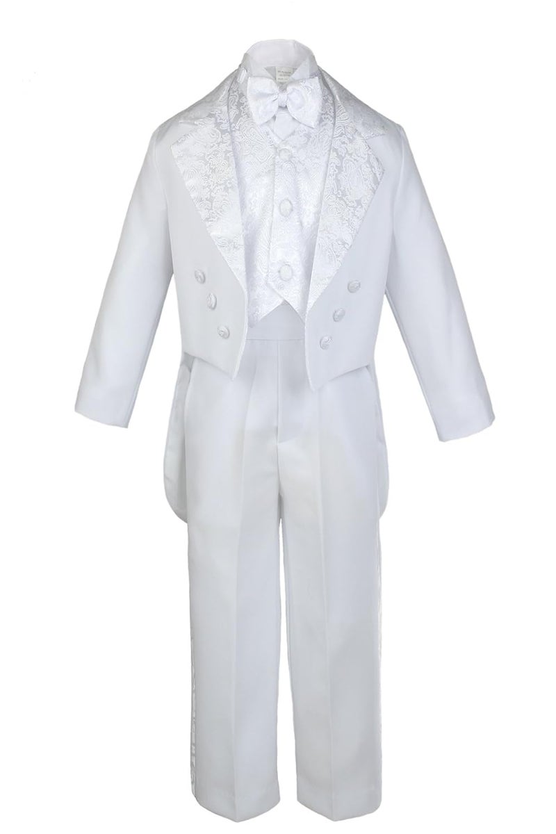Unotux Boy White Paisley Vest Suit Tuxedo Bow Tail Baptism Christening Communion (6) - Image 1