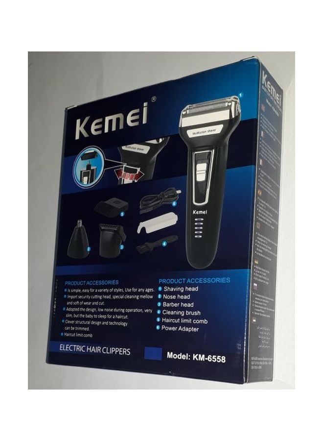 Kemei KM-6558 3 In 1 Twin Blade Reciprocating Three Blades Electric Shaver Travel Use Safe Razor Black/Silver ‎19.8x16.6x4.8cm - Image 2
