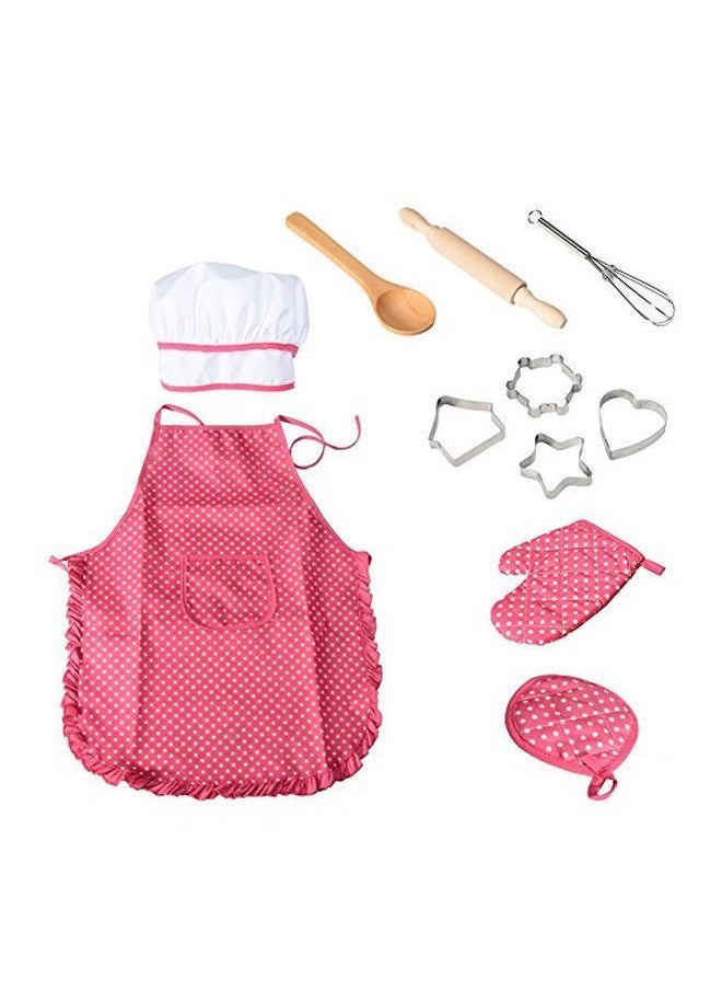 NIBEMINENT - 11-Piece Chef Role Playing Kitchen Set Hat 1x (26), Gloves (17), Apron (80x40), Spoon (14.5), Rolling Pin (20), Whisker (12.5), Cookie Cutters 4x (4), Mitts (10.5x10.5)cm - Image 1