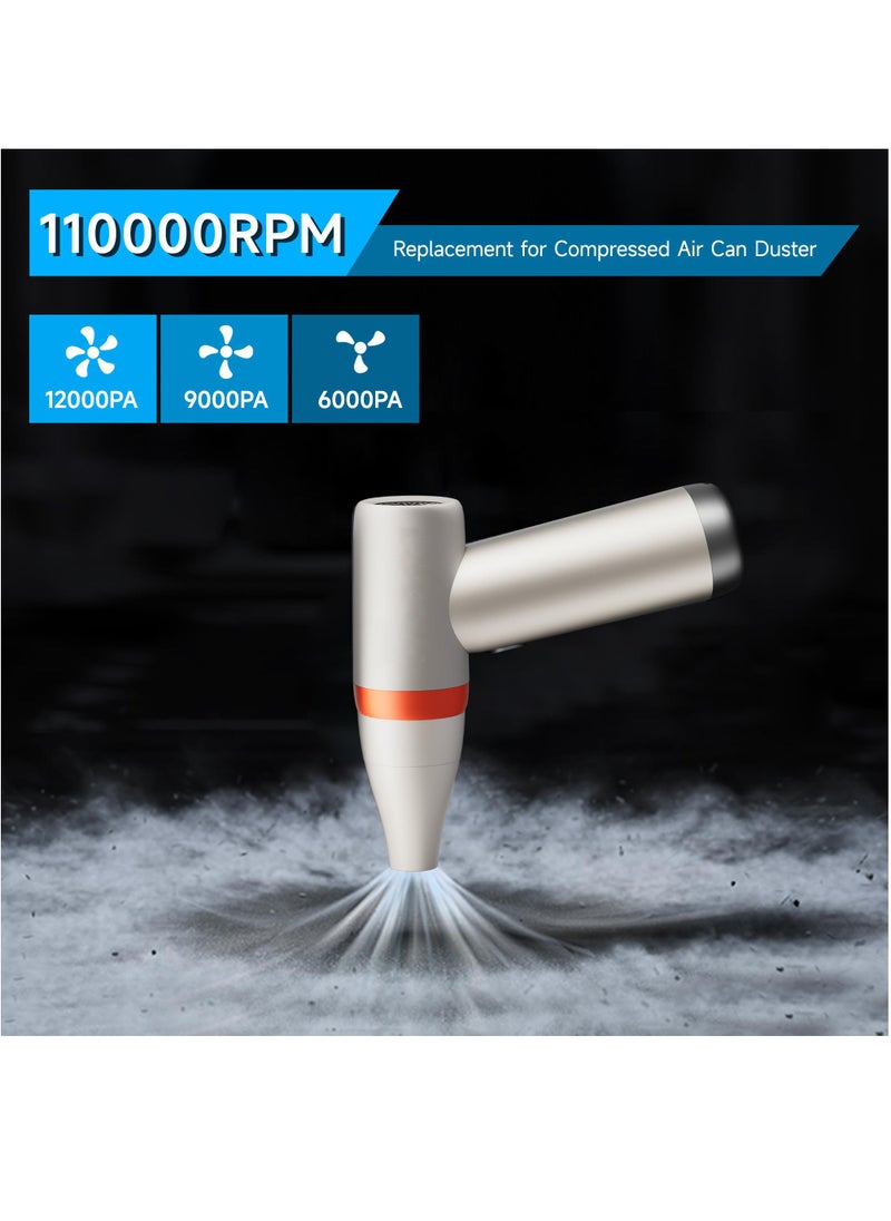 Super Electric Air Duster Air Blower 110000RPM Portable Hand Held Duster for Dusting Cleaning Rechargeable Mini Jet Fan Air Duster 33m/s Wind Speed Blower for Keyboard PC Other Electronics  - Image 2