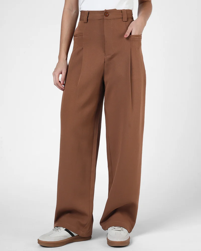 بيواكوف Women's Brown Oversized Korean Pants