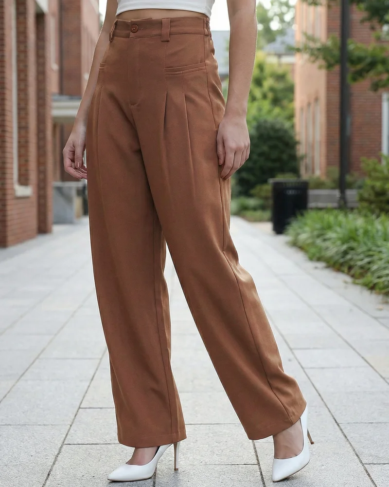 بيواكوف Women's Brown Oversized Korean Pants
