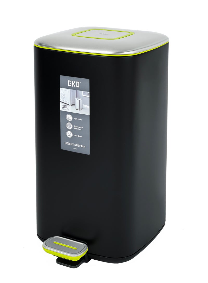 EKO EKO Square Step Trash Bin with Soft Closing Lid  20L Black - Image 1
