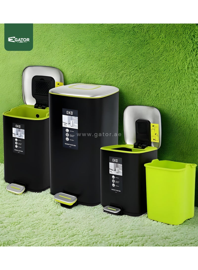 EKO EKO Square Step Trash Bin with Soft Closing Lid  20L Black - Image 2