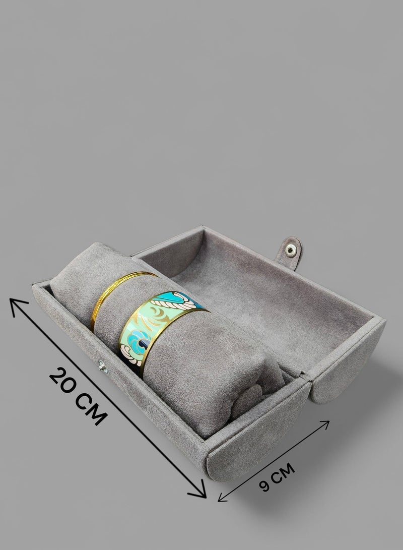 AL SERAJ JEWELLERY BOX LLC AL SERAJ Grey Suede Bangle Box Organizer | Pipe Style Bracelet & Bangle Storage Case | Soft Velvet Jewelry Folder Box | 20 cm Long Portable Jewellery Box - Image 2