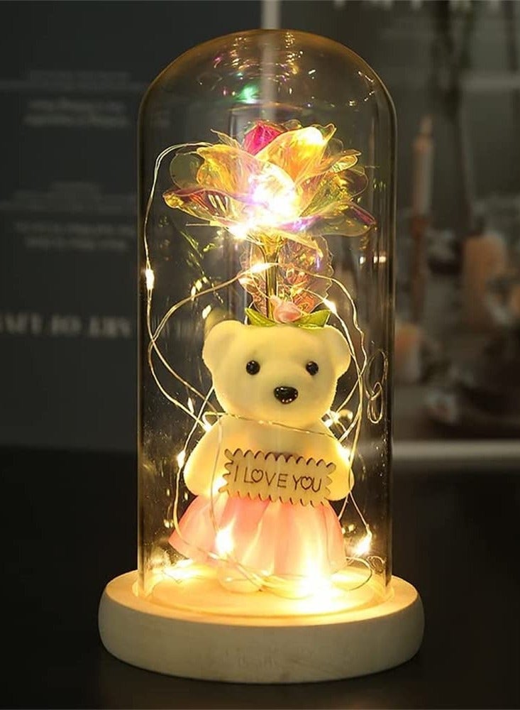 KASTWAVE Galaxy Rose Gift, Infinity Rose in Glass Dome, Colourful Artificial Flower Rose Gift, LED String Lights on Galaxy Rose, Unique Gift for Birthday Mum Girlfriend Grandma  - Image 1