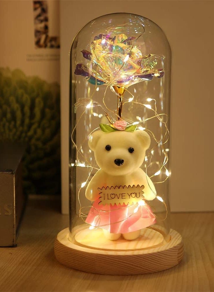 KASTWAVE Galaxy Rose Gift, Infinity Rose in Glass Dome, Colourful Artificial Flower Rose Gift, LED String Lights on Galaxy Rose, Unique Gift for Birthday Mum Girlfriend Grandma  - Image 2