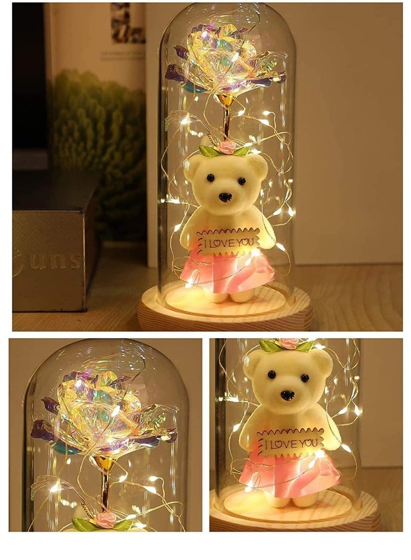 KASTWAVE Galaxy Rose Gift, Infinity Rose in Glass Dome, Colourful Artificial Flower Rose Gift, LED String Lights on Galaxy Rose, Unique Gift for Birthday Mum Girlfriend Grandma  - Image 3
