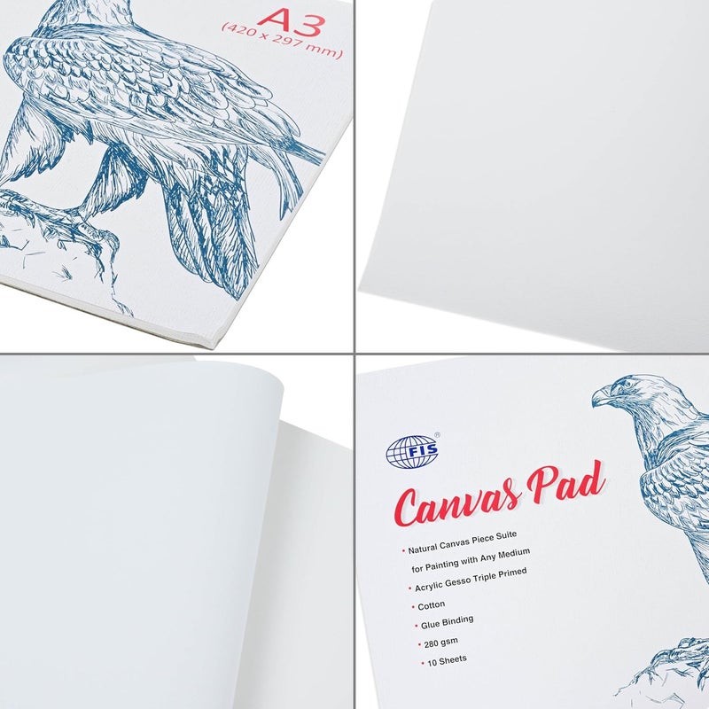 FIS Canvas Pad, A3 Size (420x297mm), 280Gsm Thick, Cotton, Acrylic Gesso Triple Primed, 10 Sheets - Image 4