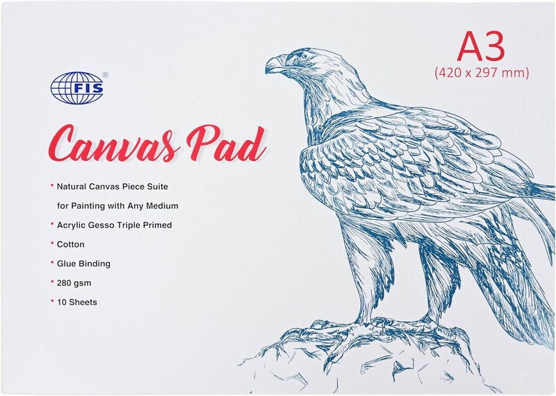 FIS Canvas Pad, A3 Size (420x297mm), 280Gsm Thick, Cotton, Acrylic Gesso Triple Primed, 10 Sheets - Image 1