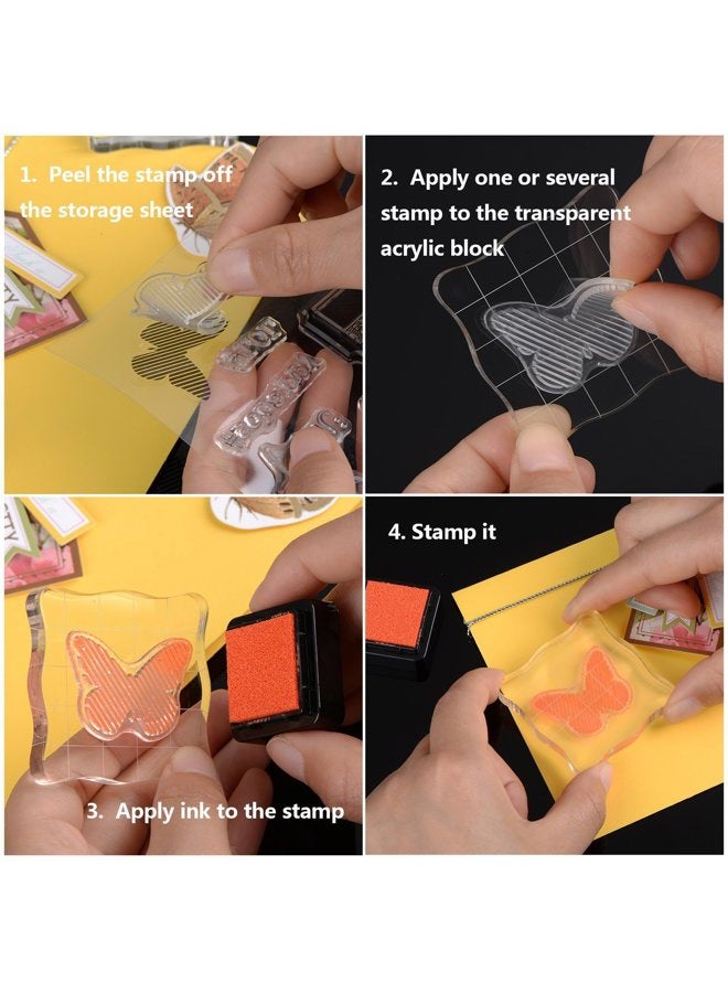 Whaline 4 Pieces Stamp Blocks with Grid and Grip, Acrylic Clear Stamping Blocks Set Essential Stamping Tools for Scrapbooking Crafts Making - Image 4