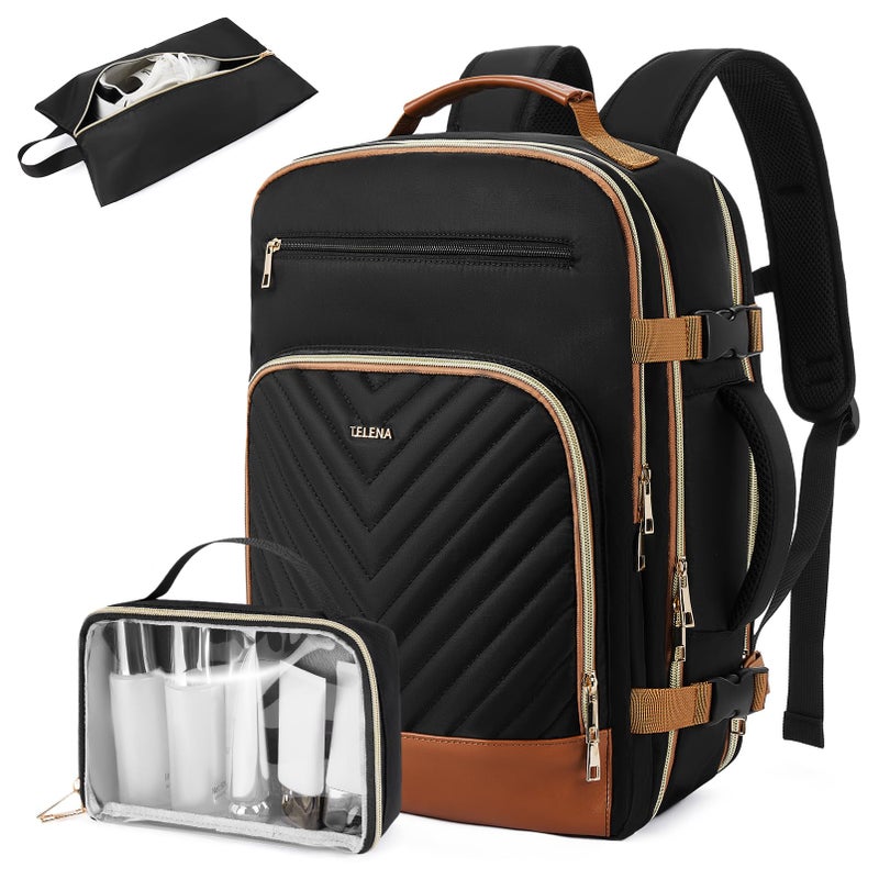 Telena Travel Backpack for Women 156 inch Laptop Backpack TSA Carry on Backpack Personal Item Size Flight Approved Travel Bag Daypack with MultiPockets for Work Travel Business BlackBrown - Image 2