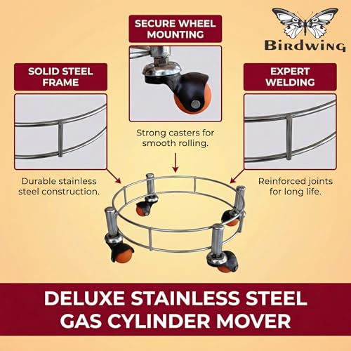 BIRDWING Heavy Wheel Stainless Steel LPG Gas Cylinder Trolley – Heavy Wheel Support for Kitchen Gas Stand (Heavy Wheel Gas Stand 1 Pc) - Image 5