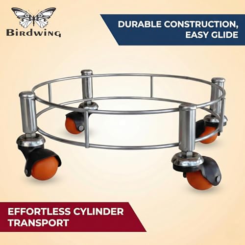 BIRDWING Heavy Wheel Stainless Steel LPG Gas Cylinder Trolley – Heavy Wheel Support for Kitchen Gas Stand (Heavy Wheel Gas Stand 1 Pc) - Image 2