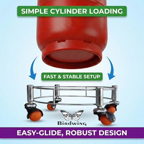 BIRDWING Heavy Wheel Stainless Steel LPG Gas Cylinder Trolley – Heavy Wheel Support for Kitchen Gas Stand (Heavy Wheel Gas Stand 1 Pc) - Image 3