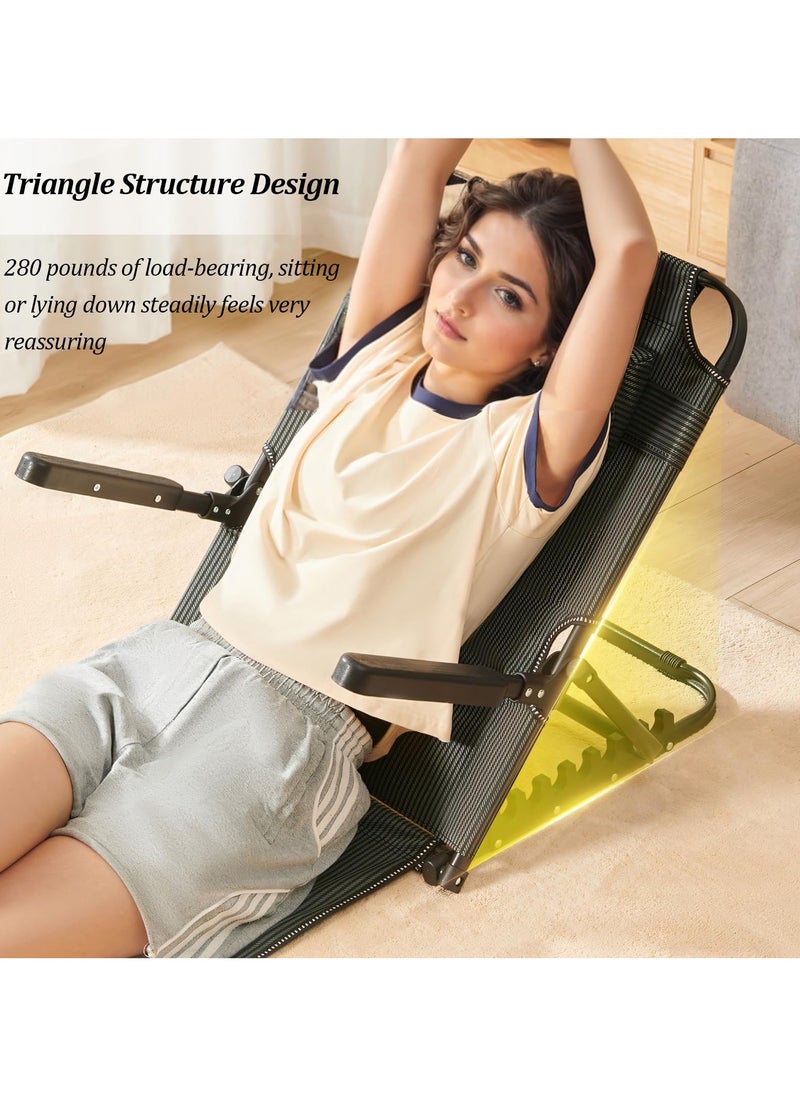 Bed Backrest for Sitting Up in Bed, Adjustable Lifting Back Rest Support, Folding Floor Chair for Reading with Pillow, Patient Care Bed Chair with Armrest Breathable Fabric, Black