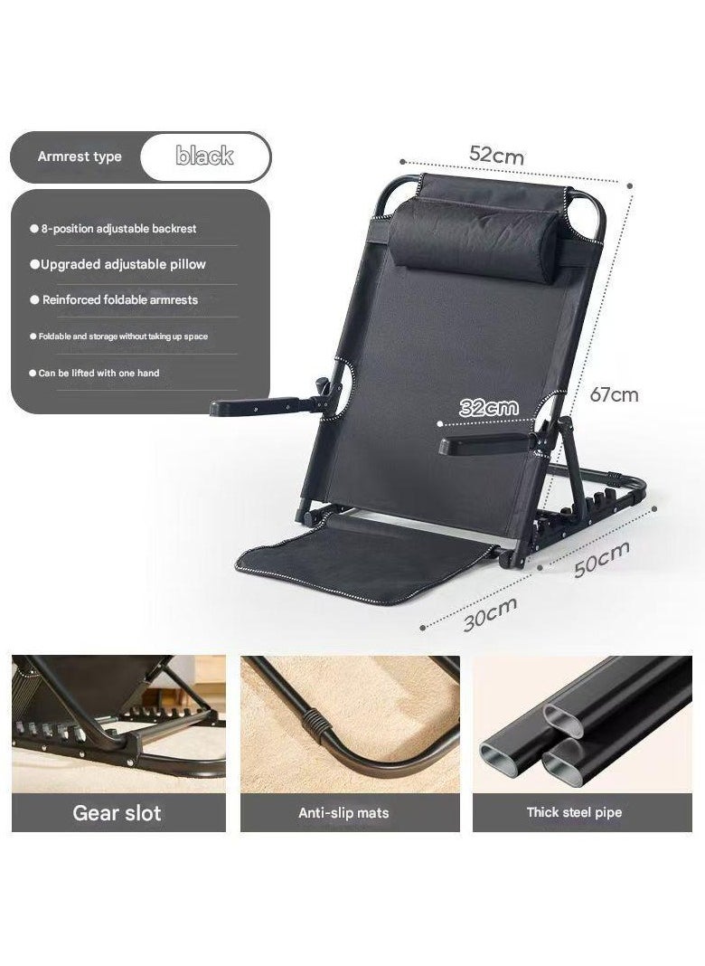 Bed Backrest for Sitting Up in Bed, Adjustable Lifting Back Rest Support, Folding Floor Chair for Reading with Pillow, Patient Care Bed Chair with Armrest Breathable Fabric, Black